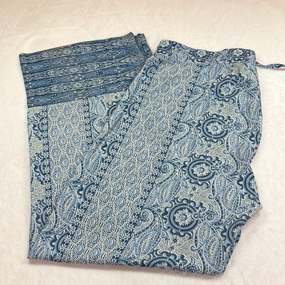 Hester & Orchard Blue Paisley Print Rayon Pull-on Boho Wide Leg Lounge Pants XL - Picture 8 of 10